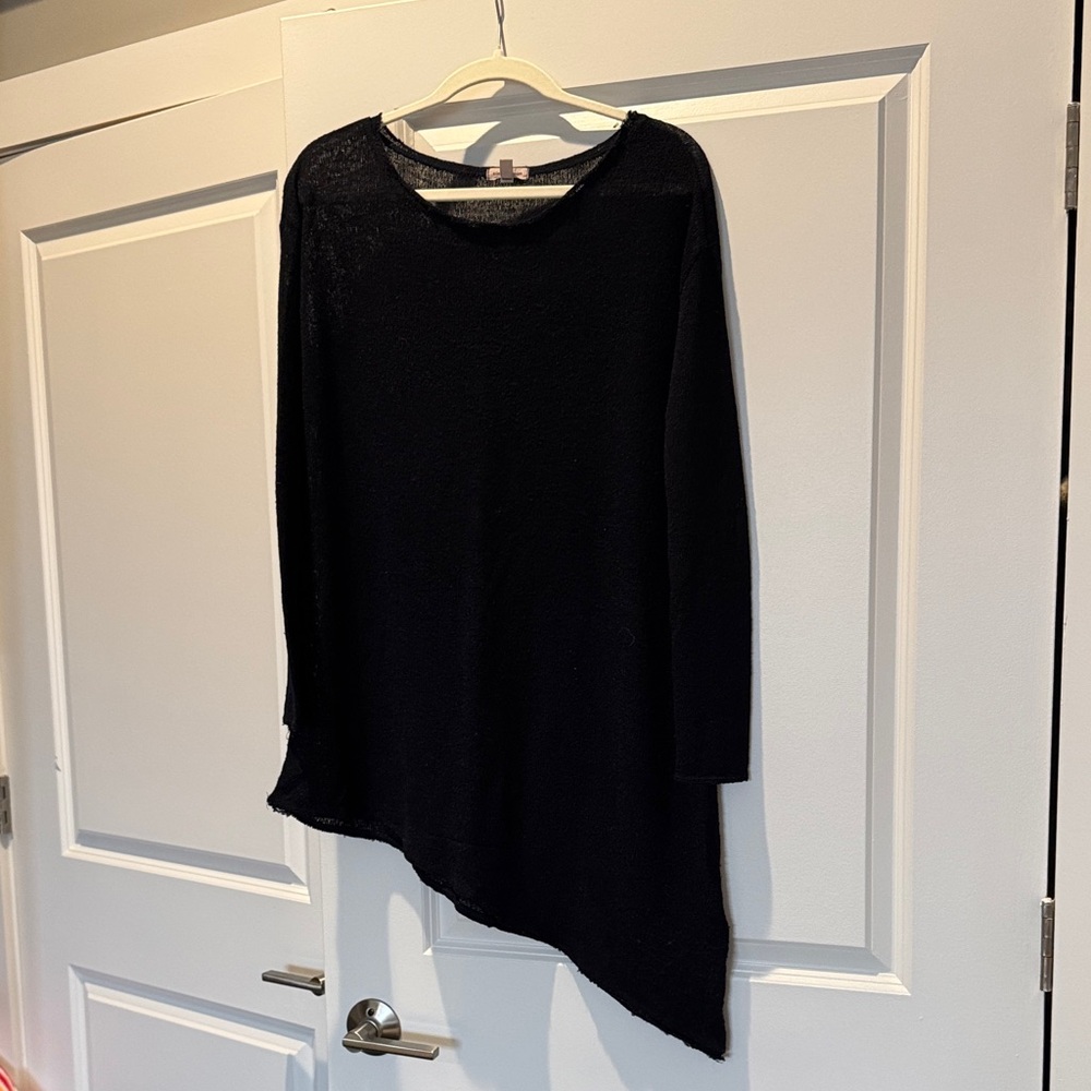 Anthropologie Navy Asymmetric Long-Sleeve Dress